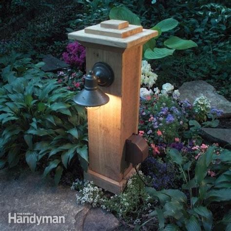 freestanding wooden box on pole outdoor electric light fixture|diy outdoor lighting outlet.